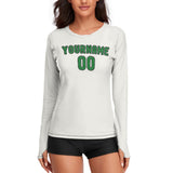 Custom White Emerald Green Women's Long-Sleeve Shirt