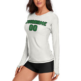 Custom White Emerald Green Women's Long-Sleeve Shirt