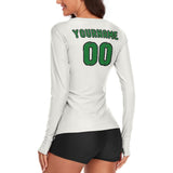 Custom White Emerald Green Women's Long-Sleeve Shirt
