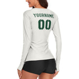 Custom White Green Women's Long-Sleeve Shirt
