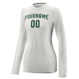 Custom White Green Women's Long-Sleeve Shirt