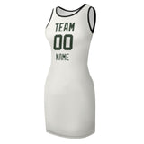 Custom White Dark Green Sleeveless Vest Dress