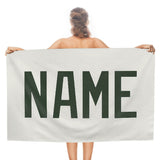 Custom White Dark Green Beach Towel