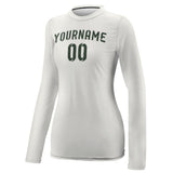 Custom White Dark Green Women's Long-Sleeve Shirt