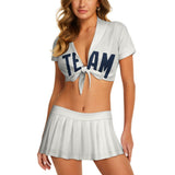 Custom White Blue Cheerleading Uniform Set