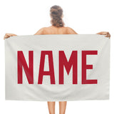 Custom White Red Beach Towel