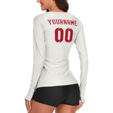 Custom White Red Women's Long-Sleeve Shirt