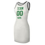 Custom White Emerald Green Sleeveless Vest Dress