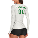 Custom White Emerald Green Women's Long-Sleeve Shirt