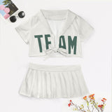 Custom White Blue Green Cheerleading Uniform Set
