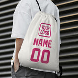 Custom White Pink Drawstring Bag