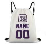 Custom White Purple Drawstring Bag