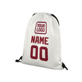 Custom White Crimson Red Drawstring Bag
