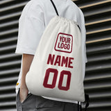 Custom White Crimson Red Drawstring Bag