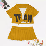 Custom Yellow Brown Cheerleading Uniform Set