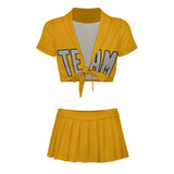 Custom Yellow Gray Cheerleading Uniform Set