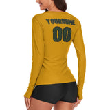 Custom Yellow Dark Green Women's Long-Sleeve Shirt