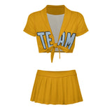 Custom Yellow Light Blue Cheerleading Uniform Set