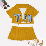 Custom Yellow Light Blue Cheerleading Uniform Set