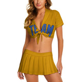 Custom Yellow Sky Blue Cheerleading Uniform Set