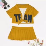 Custom Yellow Blue Cheerleading Uniform Set