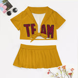 Custom Yellow Crimson Red Cheerleading Uniform Set