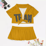 Custom Yellow Dark Grey Cheerleading Uniform Set