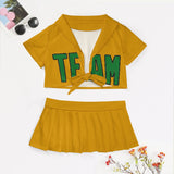 Custom Yellow Emerald Green Cheerleading Uniform Set