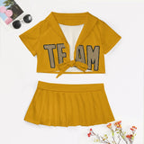 Custom Yellow Light Khaki Cheerleading Uniform Set
