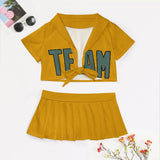 Custom Yellow Blue Green Cheerleading Uniform Set
