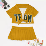 Custom Yellow Dark Green Cheerleading Uniform Set