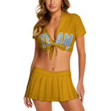 Custom Yellow Light Blue Cheerleading Uniform Set
