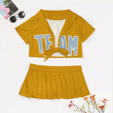 Custom Yellow Light Blue Cheerleading Uniform Set