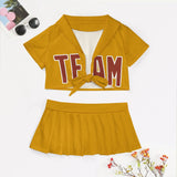 Custom Yellow Coral Red Cheerleading Uniform Set