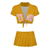Custom Yellow Light Pink Cheerleading Uniform Set