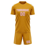 Custom Yellow Light Pink Soccer Jersey