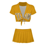 Custom Yellow Light Khaki Cheerleading Uniform Set