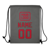 Custom Dark Grey Red Drawstring Bag