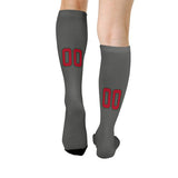 Custom Dark Grey Red Knee-High Sock