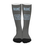 Custom Dark Grey Light Blue Knee-High Sock