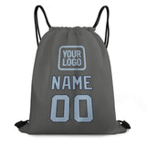 Custom Dark Grey Light Blue Drawstring Bag