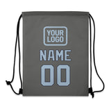 Custom Dark Grey Light Blue Drawstring Bag