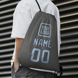 Custom Dark Grey Light Blue Drawstring Bag