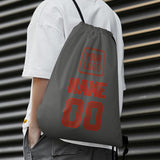 Custom Dark Grey Coral Red Drawstring Bag