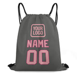 Custom Dark Grey Light Pink Drawstring Bag