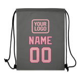 Custom Dark Grey Light Pink Drawstring Bag