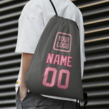 Custom Dark Grey Light Pink Drawstring Bag