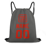 Custom Dark Grey Orange Red Drawstring Bag