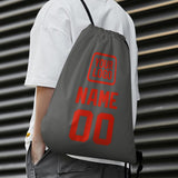 Custom Dark Grey Orange Red Drawstring Bag