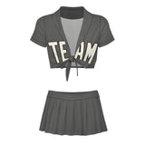 Custom Dark Grey Cream Cheerleading Uniform Set